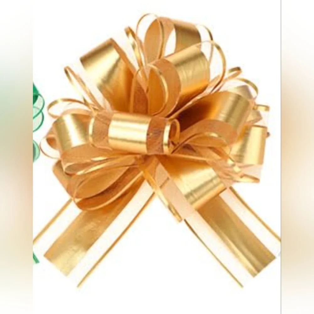 Pull-Ribbon Flower Bows Set Of 5 Color Gold 50mm Easy Present/basket Decor